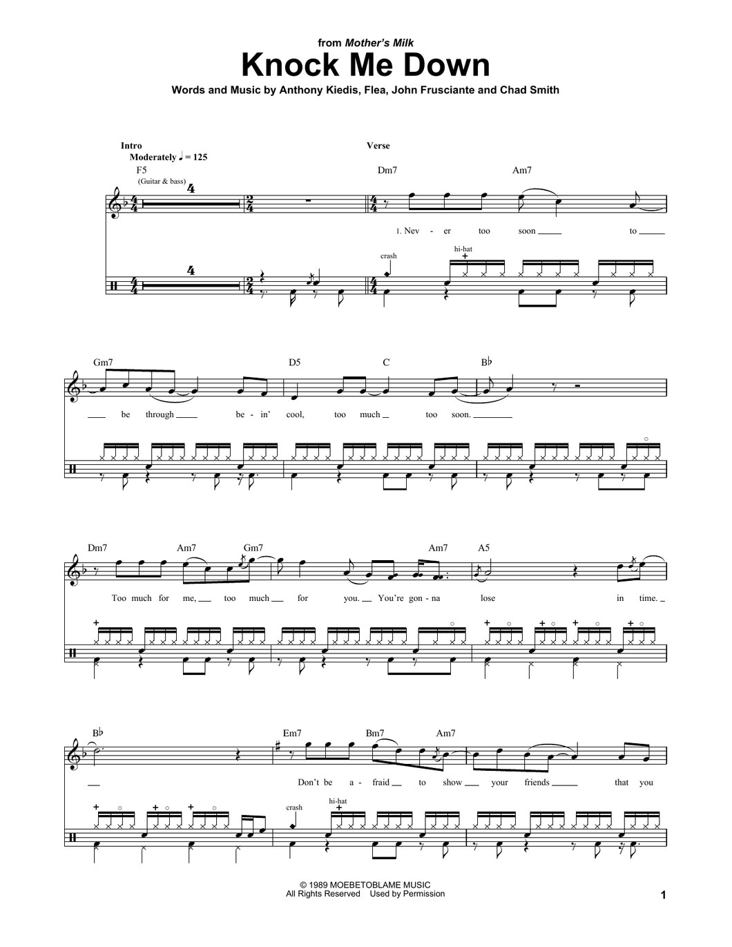 Knock Me Down - Red Hot Chili Peppers - Full Drum Transcription / Drum Sheet Music - SheetMusicDirect DT