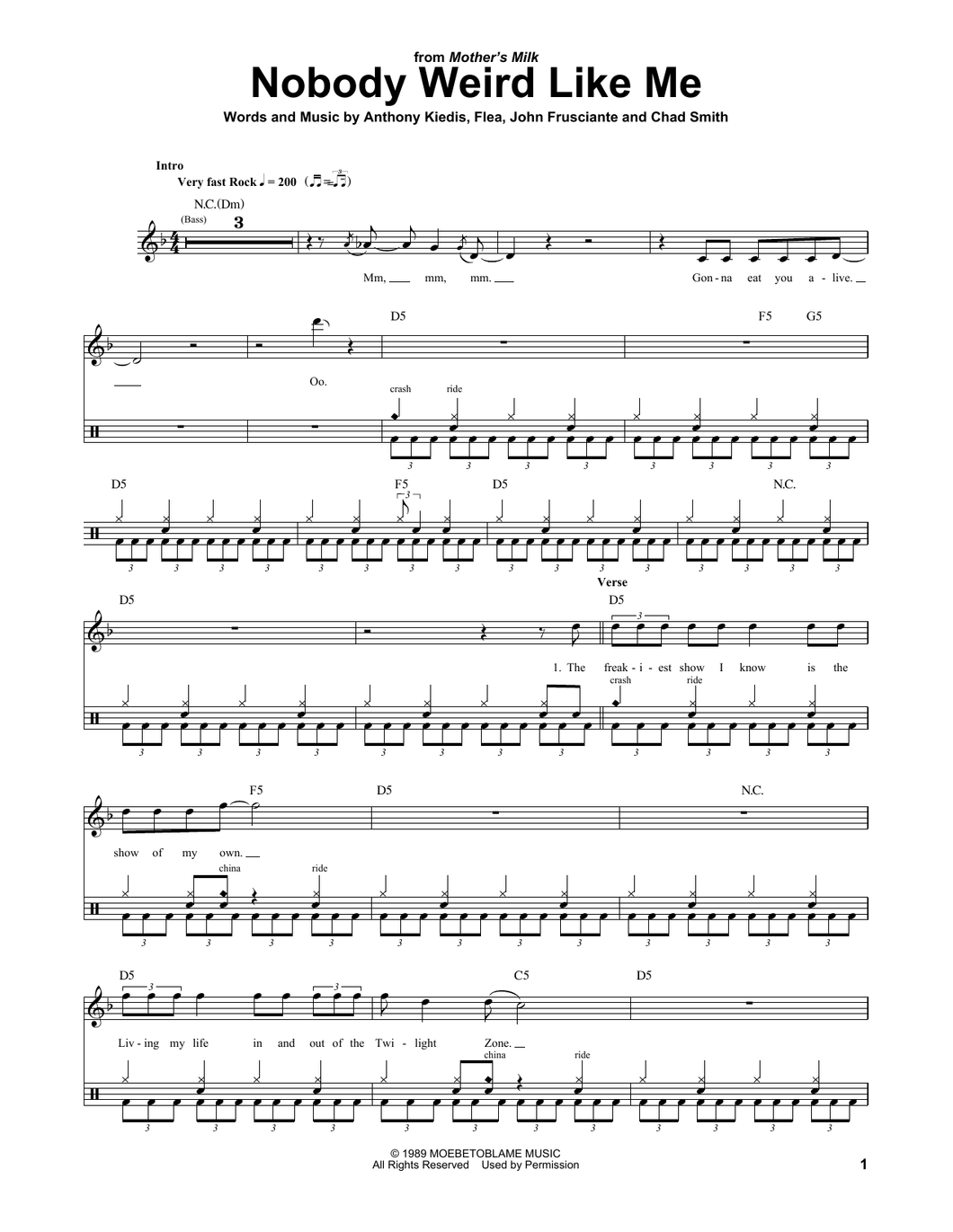 Nobody Weird Like Me - Red Hot Chili Peppers - Full Drum Transcription / Drum Sheet Music - SheetMusicDirect DT