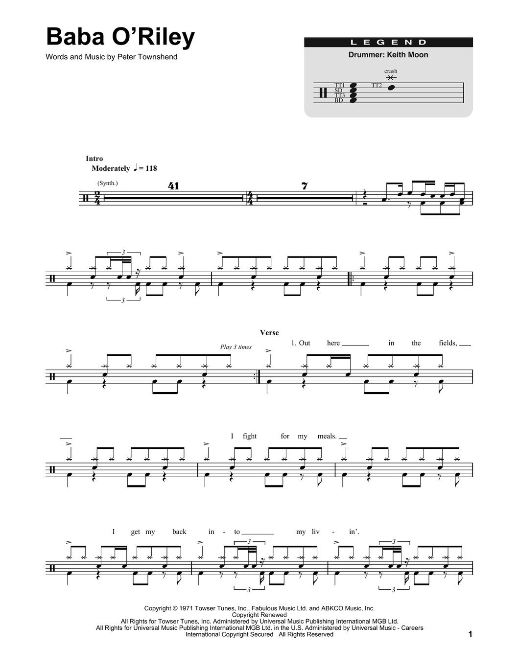 Baba O'Riley - The Who - Full Drum Transcription / Drum Sheet Music - SheetMusicDirect DT
