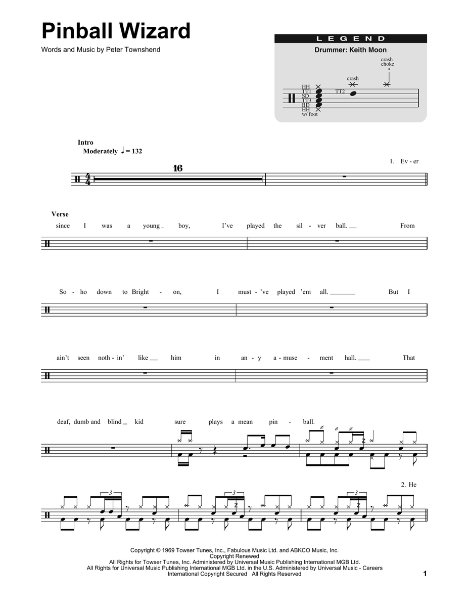 Pinball Wizard The Who Drum Sheet Music SheetMusicDirect DT175509