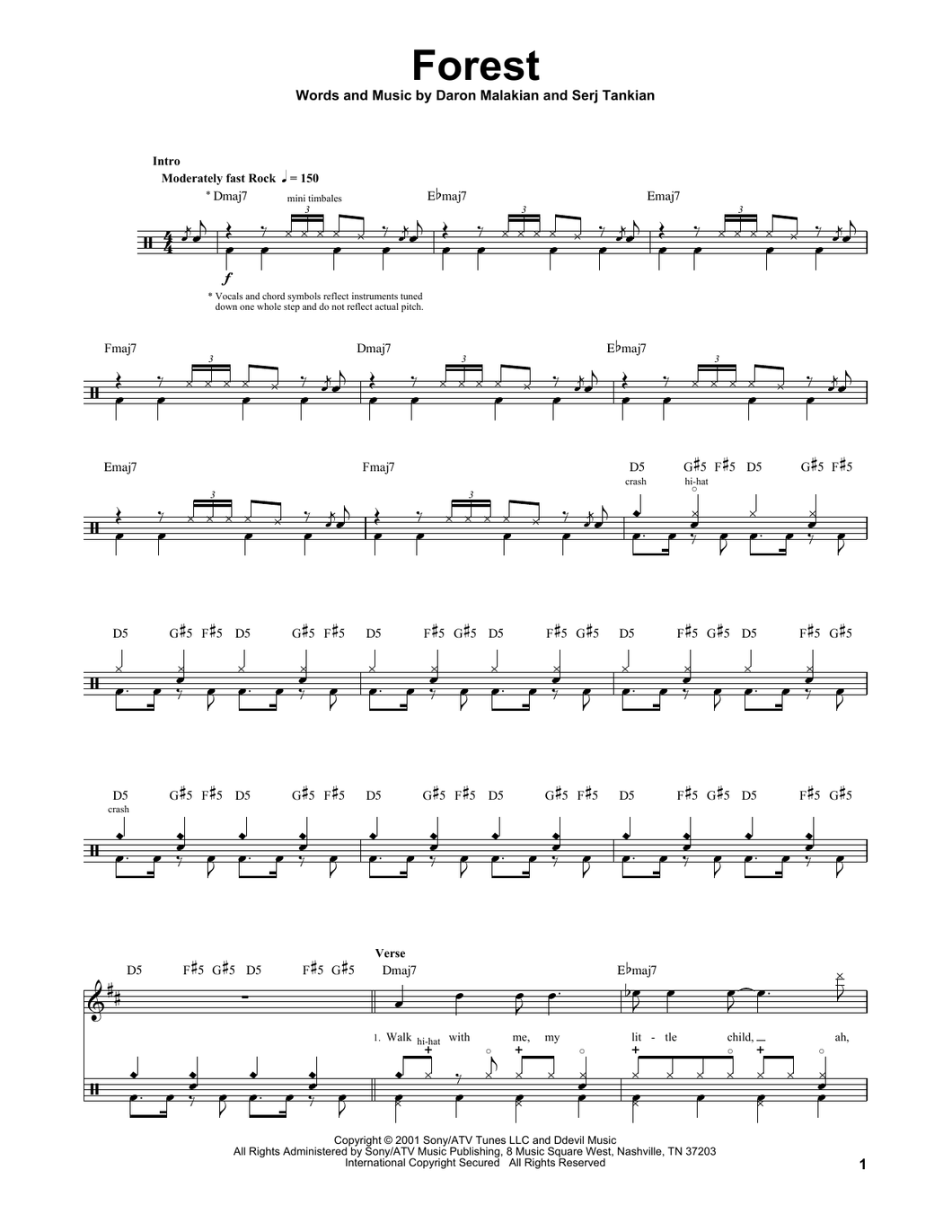 Forest - System of a Down - Full Drum Transcription / Drum Sheet Music - SheetMusicDirect DT