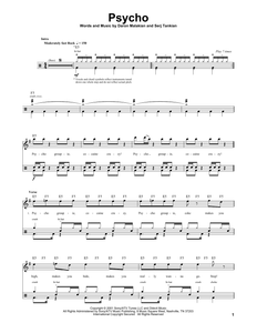 Psycho - System of a Down - Full Drum Transcription / Drum Sheet Music - SheetMusicDirect DT