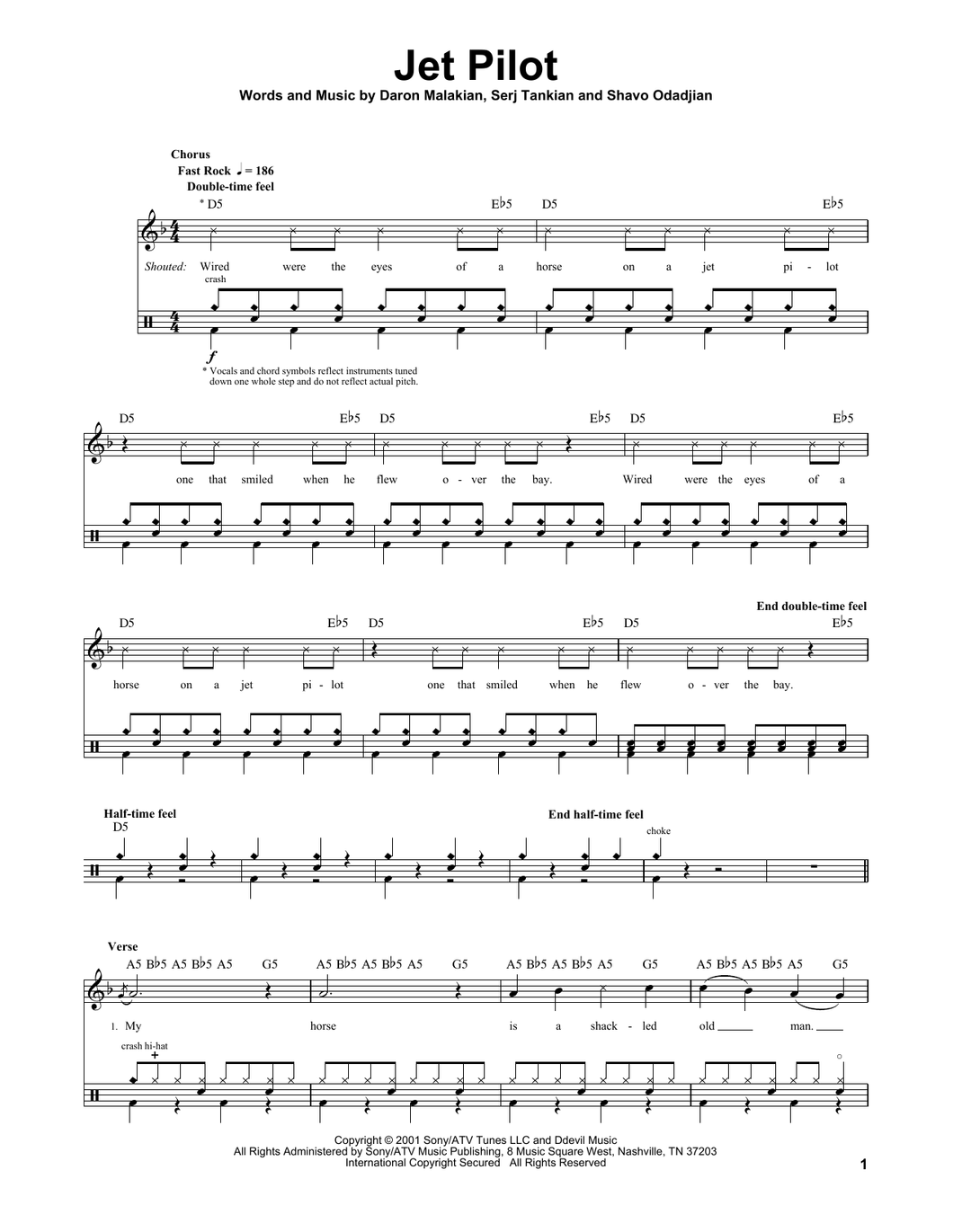 Jet Pilot - System of a Down - Full Drum Transcription / Drum Sheet Music - SheetMusicDirect DT