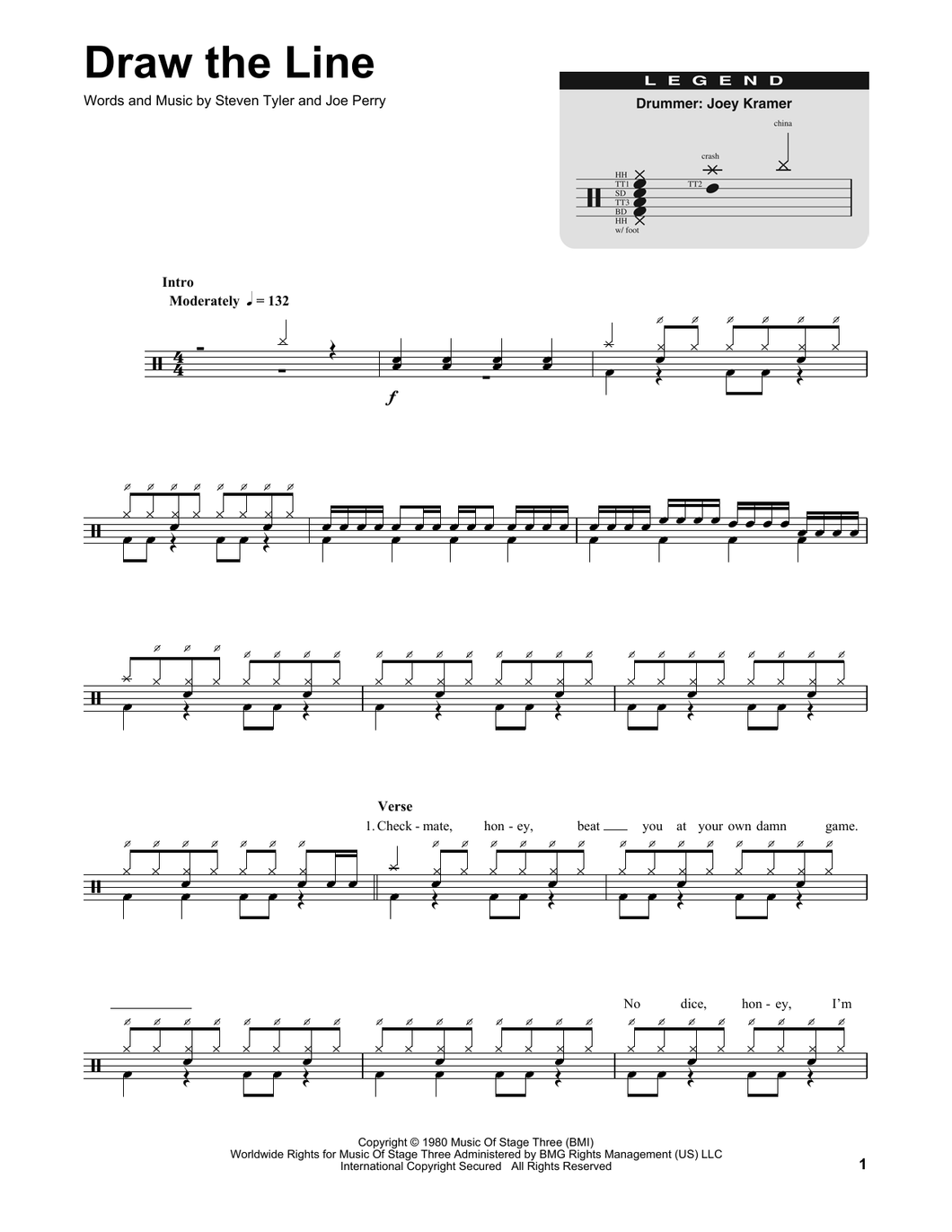 Draw the Line - Aerosmith - Full Drum Transcription / Drum Sheet Music - SheetMusicDirect DT