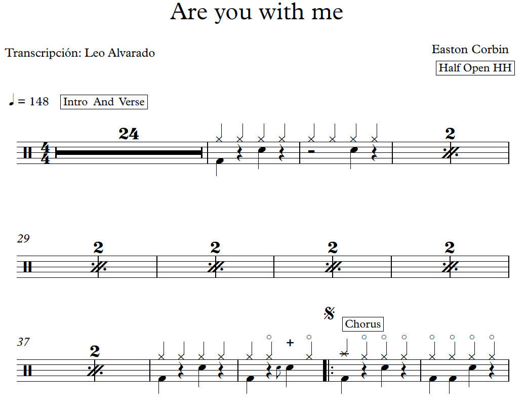 Are You with Me - Easton Corbin - Full Drum Transcription / Drum Sheet Music - Leo Alvarado