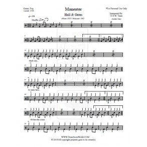 Maneater - Daryl Hall & John Oates (Hall & Oates) - Full Drum Transcription / Drum Sheet Music - DrumScoreWorld.com