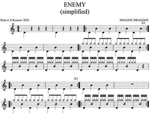 Enemy (feat. J.I.D) - Imagine Dragons - Simplified Drum Transcription / Drum Sheet Music - Rossoni