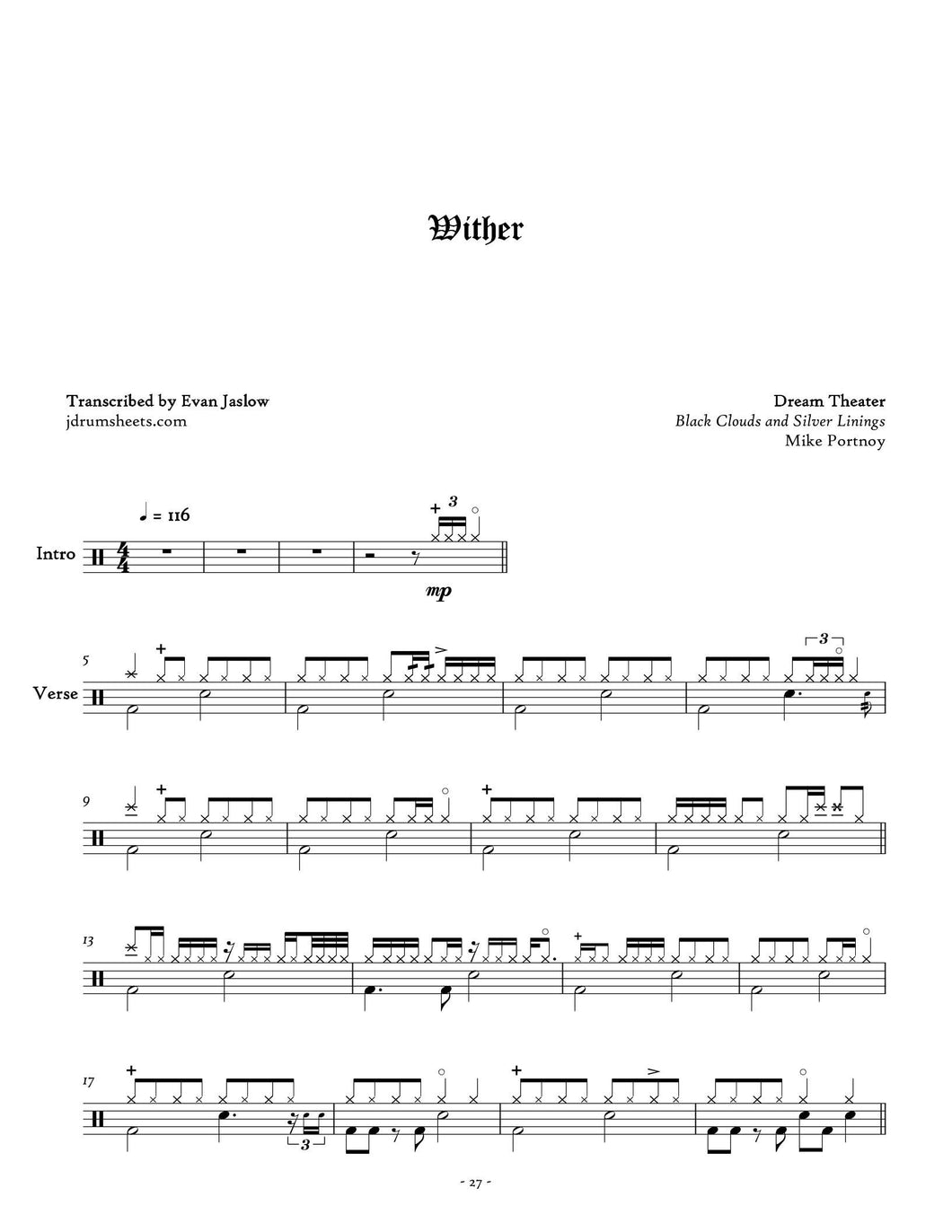 Wither - Dream Theater - Full Drum Transcription / Drum Sheet Music - Jaslow Drum Sheets