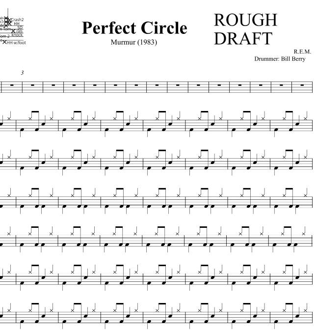 Perfect Circle - R.E.M. - Rough Draft Drum Transcription / Drum Sheet Music - DrumSetSheetMusic.com