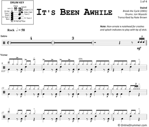 It's Been Awhile - Staind - Full Drum Transcription / Drum Sheet Music - OnlineDrummer.com