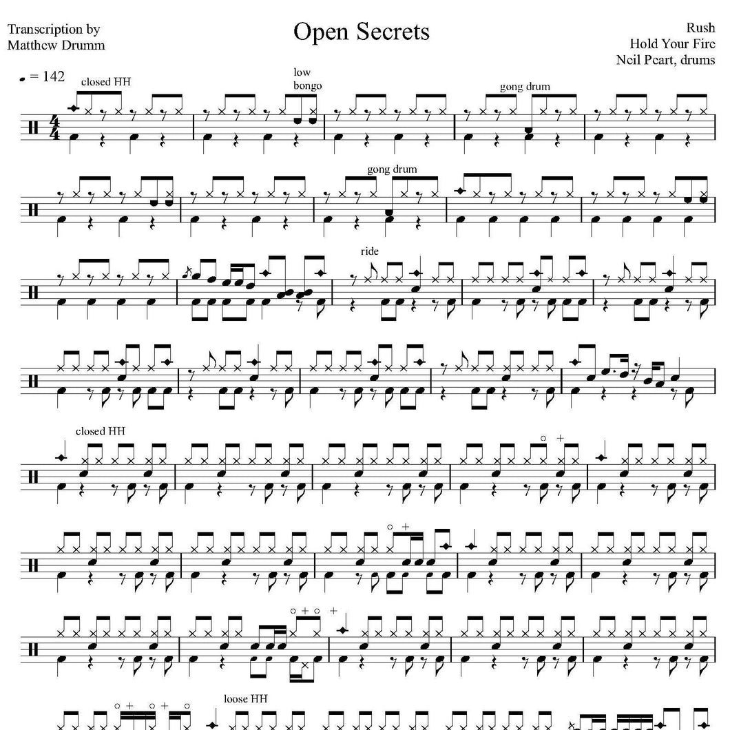 Open Secrets - Rush - Collection of Drum Transcriptions / Drum Sheet Music - Drumm Transcriptions