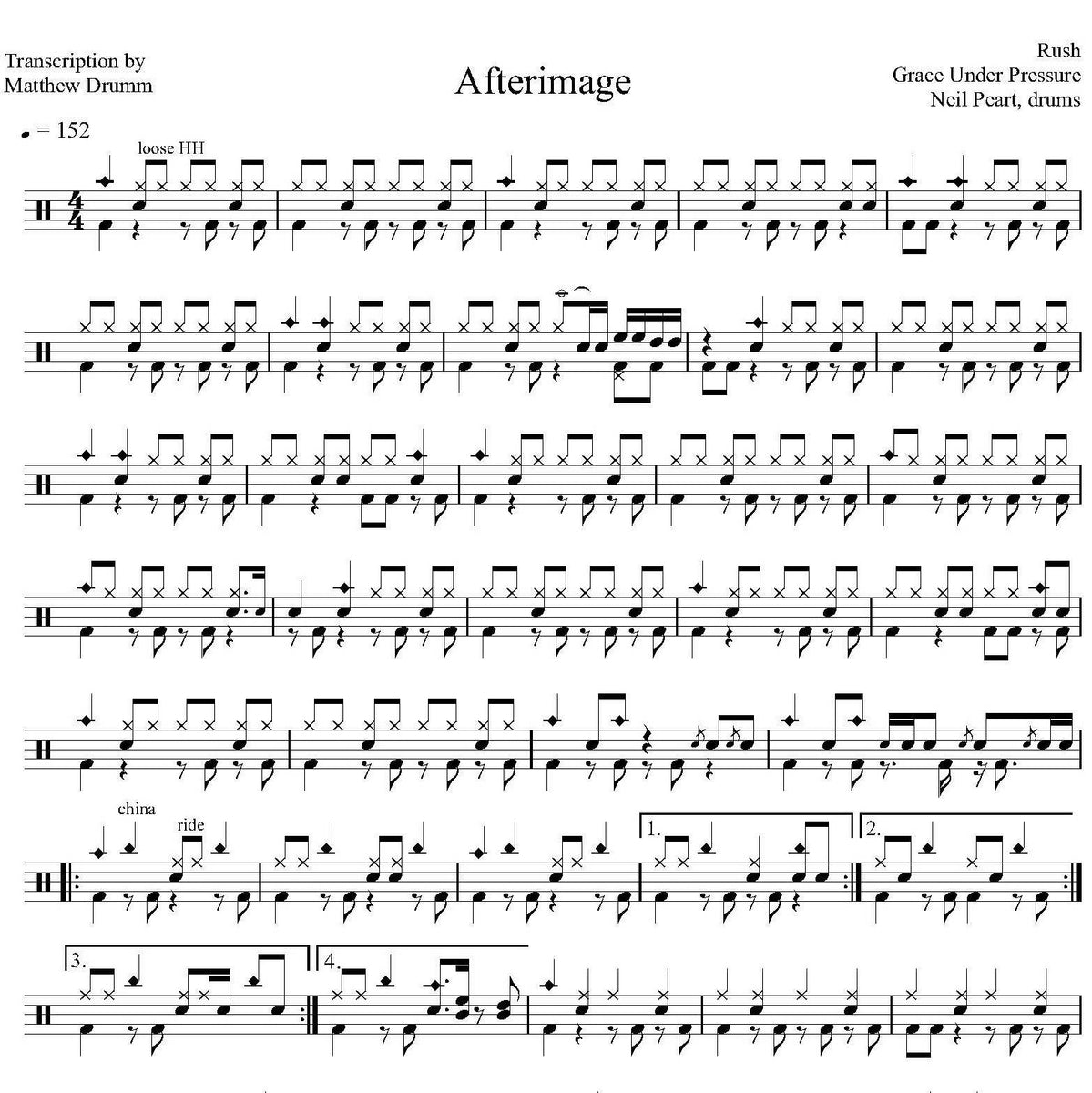 Afterimage Rush Drum Sheet Music Drumm Transcriptions Drumsetsheetmusic 6705