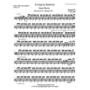 Living in America - James Brown - Full Drum Transcription / Drum Sheet Music - DrumScoreWorld.com