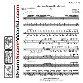 Are You Gonna Be My Girl - Jet - Full Drum Transcription / Drum Sheet Music - DrumScoreWorld.com