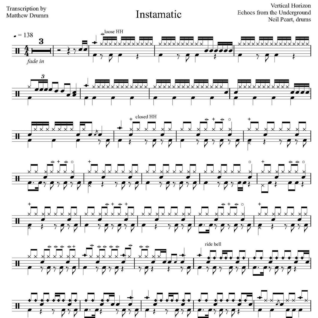 Instamatic - Vertical Horizon - Full Drum Transcription / Drum Sheet Music - Drumm Transcriptions