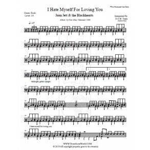 I Hate Myself for Loving You - Joan Jett & The Blackhearts - Full Drum Transcription / Drum Sheet Music - DrumScoreWorld.com