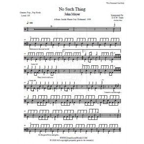 No Such Thing - John Mayer - Full Drum Transcription / Drum Sheet Music - DrumScoreWorld.com