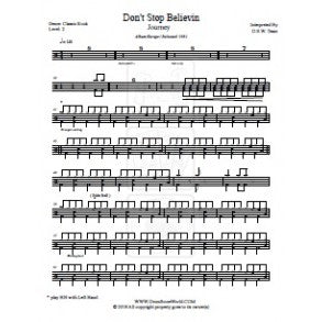 Don't Stop Believin' - Journey - Full Drum Transcription / Drum Sheet Music - DrumScoreWorld.com