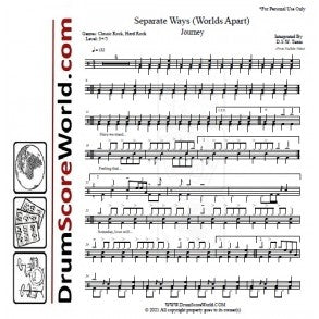 Separate Ways (Worlds Apart) - Journey - Full Drum Transcription / Drum Sheet Music - DrumScoreWorld.com