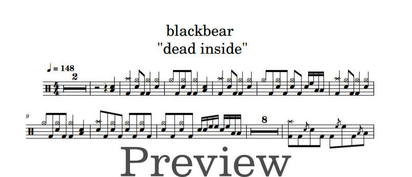 Dead Inside - Blackbear - Full Drum Transcription / Drum Sheet Music - DrumonDrummer