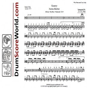 Sorry - Justin Bieber - Full Drum Transcription / Drum Sheet Music - DrumScoreWorld.com