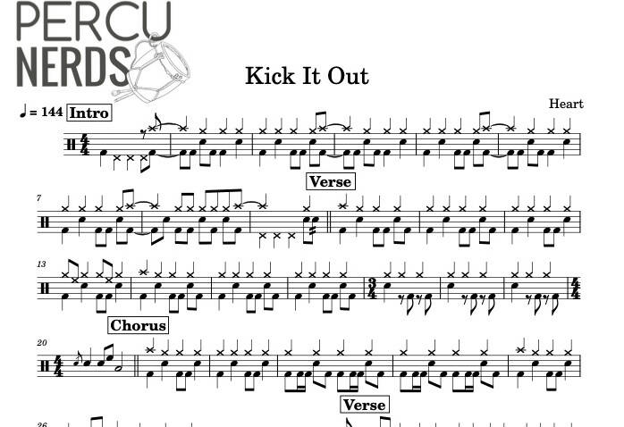 Kick It Out - Heart - Full Drum Transcription / Drum Sheet Music - Percunerds Transcriptions