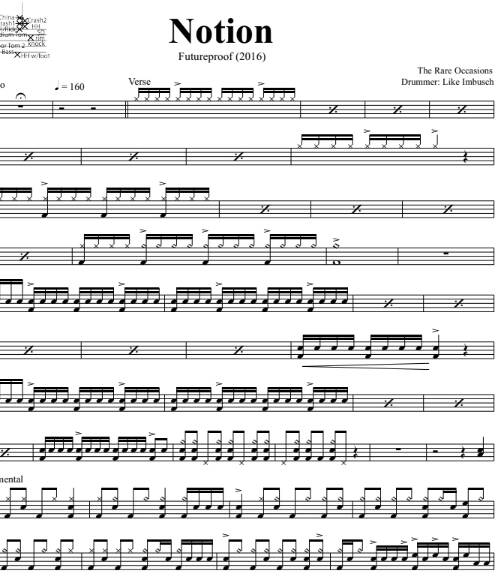 Notion - The Rare Occasions - Drum Sheet Music - DrumSetSheetMusic.com