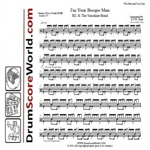 I'm Your Boogie Man - KC and the Sunshine Band - Full Drum Transcription / Drum Sheet Music - DrumScoreWorld.com