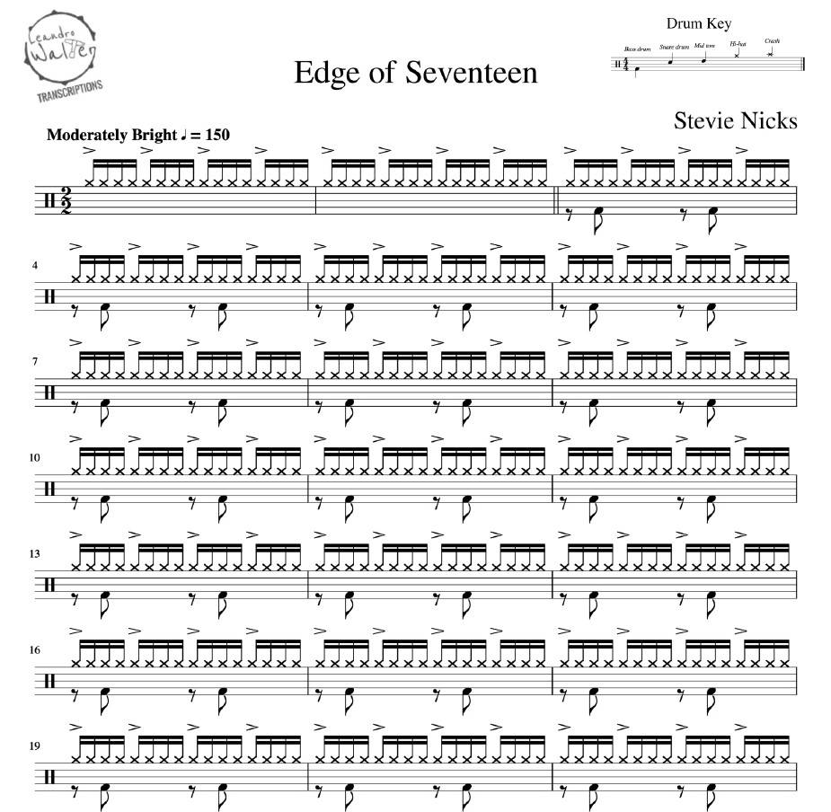 Edge of Seventeenth - Stevie Nicks - Full Drum Transcription / Drum Sheet Music - Percunerds Transcriptions