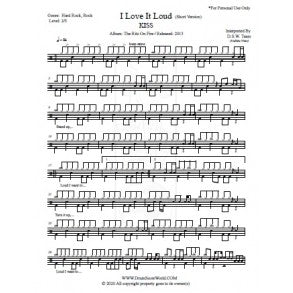 I Love It Loud - Kiss - Full Drum Transcription / Drum Sheet Music - DrumScoreWorld.com