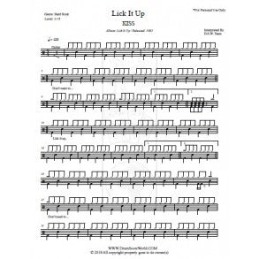 Lick It Up - Kiss - Full Drum Transcription / Drum Sheet Music - DrumScoreWorld.com