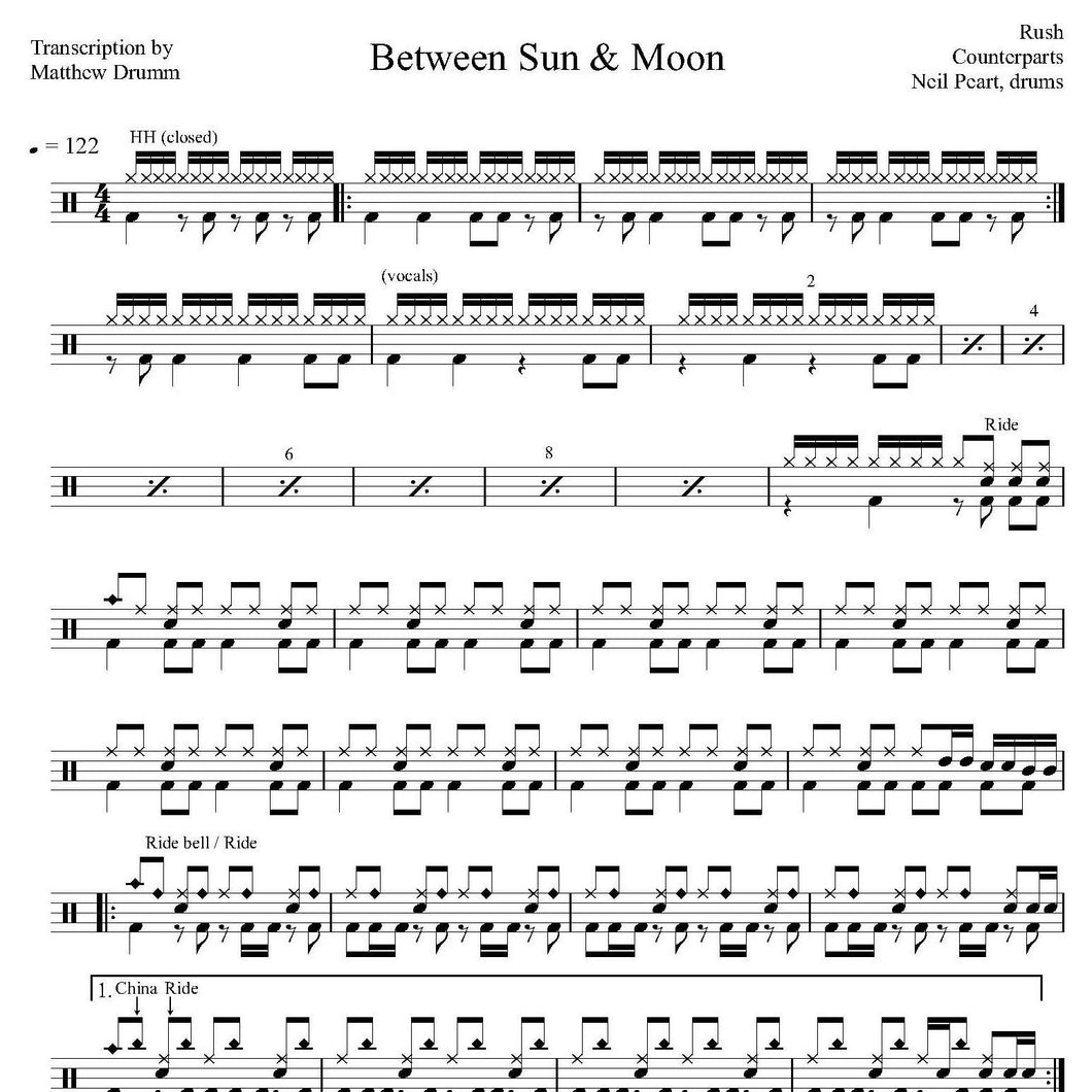 Between Sun & Moon - Rush - Collection of Drum Transcriptions / Drum Sheet Music - Drumm Transcriptions
