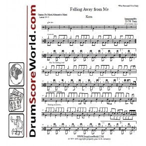 Falling Away from Me - Korn - Full Drum Transcription / Drum Sheet Music - DrumScoreWorld.com