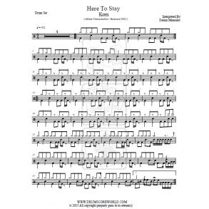 Here to Stay - Korn - Full Drum Transcription / Drum Sheet Music - DrumScoreWorld.com