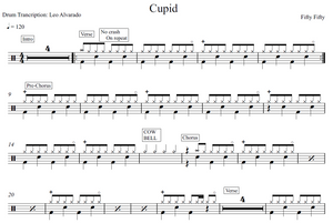 Cupid - Fifty Fifty - Full Drum Transcription / Drum Sheet Music - Leo Alvarado