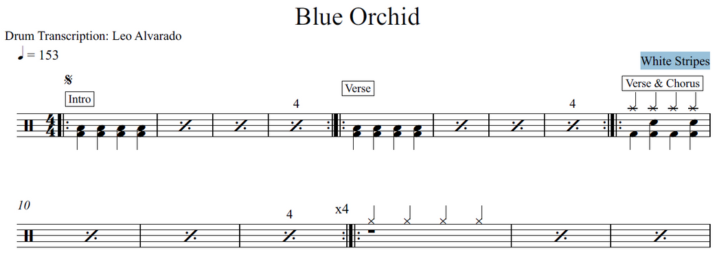 Blue Orchid - The White Stripes - Full Drum Transcription / Drum Sheet Music - Leo Alvarado