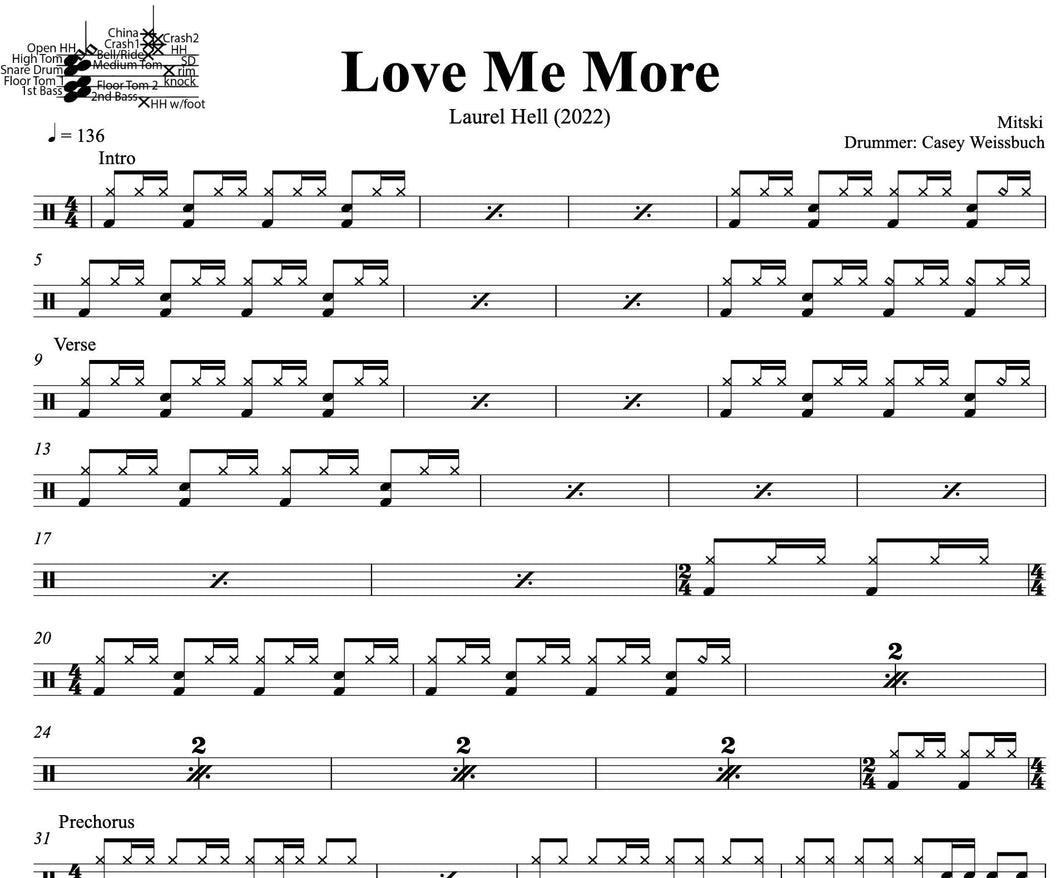 Love Me More - Mitski - Full Drum Transcription / Drum Sheet Music - DrumSetSheetMusic.com