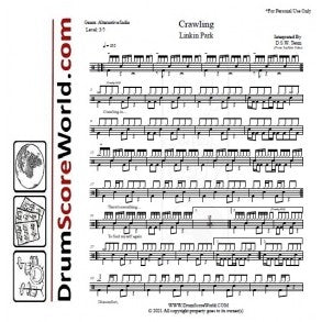 Crawling - Linkin Park - Full Drum Transcription / Drum Sheet Music - DrumScoreWorld.com