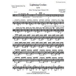 Lightning Crashes - Live - Full Drum Transcription / Drum Sheet Music - DrumScoreWorld.com
