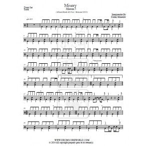 Misery - Maroon 5 - Full Drum Transcription / Drum Sheet Music - DrumScoreWorld.com