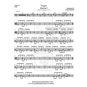 Sugar - Maroon 5 - Full Drum Transcription / Drum Sheet Music - DrumScoreWorld.com