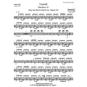 Unwell - Matchbox 20 - Full Drum Transcription / Drum Sheet Music - DrumScoreWorld.com