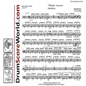 Orion - Metallica - Full Drum Transcription / Drum Sheet Music - DrumScoreWorld.com