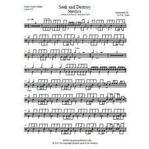 Seek & Destroy - Metallica - Full Drum Transcription / Drum Sheet Music - DrumScoreWorld.com