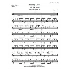 Feeling Good - Michael Bublé - Full Drum Transcription / Drum Sheet Music - DrumScoreWorld.com