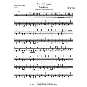 Ace of Spades - Motörhead - Full Drum Transcription / Drum Sheet Music - DrumScoreWorld.com