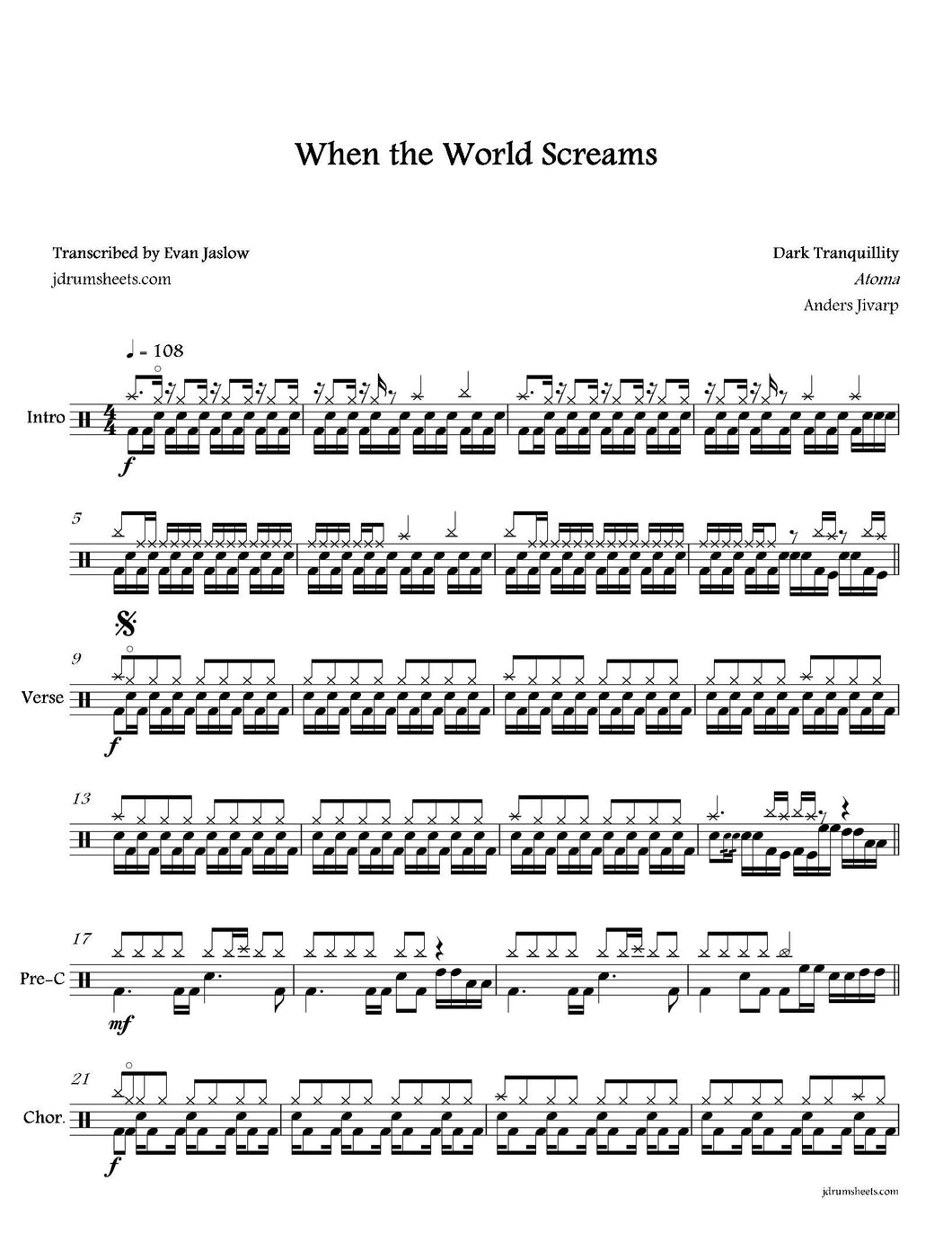 When the World Screams - Dark Tranquillity - Full Drum Transcription / Drum Sheet Music - Jaslow Drum Sheets