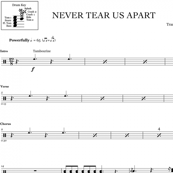 Never Tear Us Apart - INXS - Full Drum Transcription / Drum Sheet Music - OnlineDrummer.com