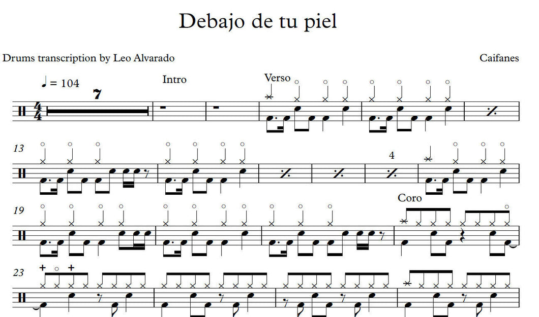 Debajo de Tu Piel - Caifanes - Full Drum Transcription / Drum Sheet Music - Leo Alvarado