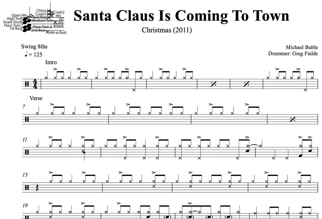 Santa Claus Is Coming to Town - Michael Bublé - Collection of Drum Transcriptions / Drum Sheet Music - DrumSetSheetMusic.com